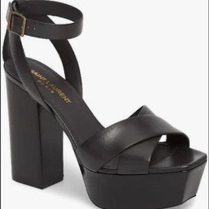 SAINT LAURENT FARRAH PLATFORM SANDAL - BLACK LEATHER